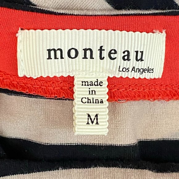 Monteau Navy Blue & Tan Striped Sailor Dress Women's Size Medium Mini Sleeveless - Picture 5 of 6